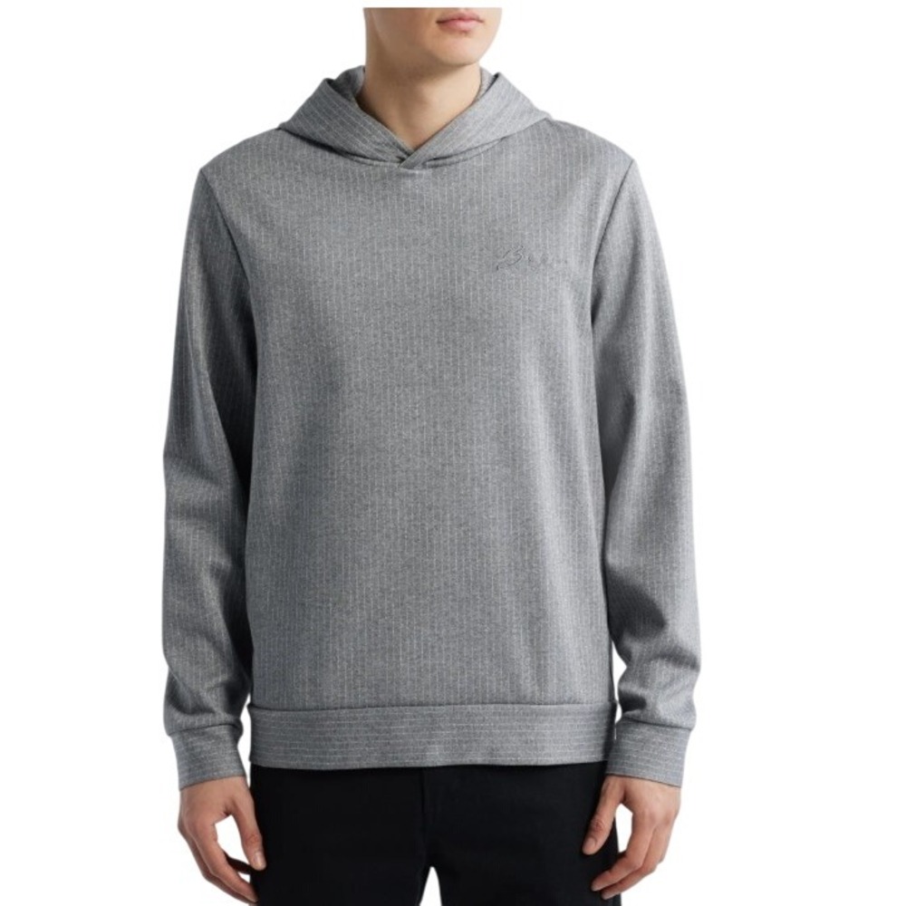 Hugo Boss Mens XL Gray‎ Pinstripe Seeger Cotton Blend Hoodie NWT